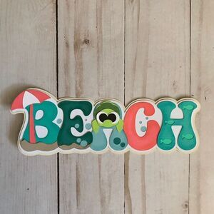 3-D Scrapbook or card title Beach with turtle umbrella Handmade acid free